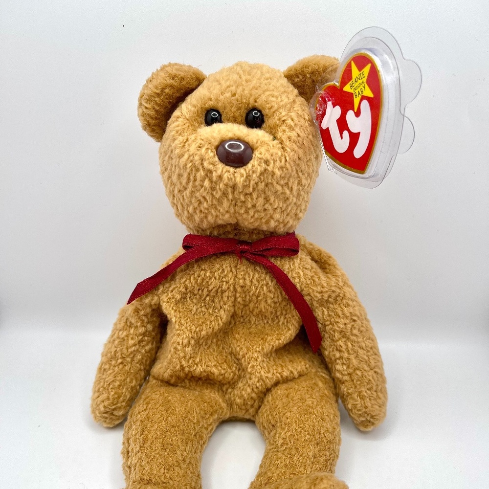 Ty Curly Bear Beanie Baby, plush bear collectable